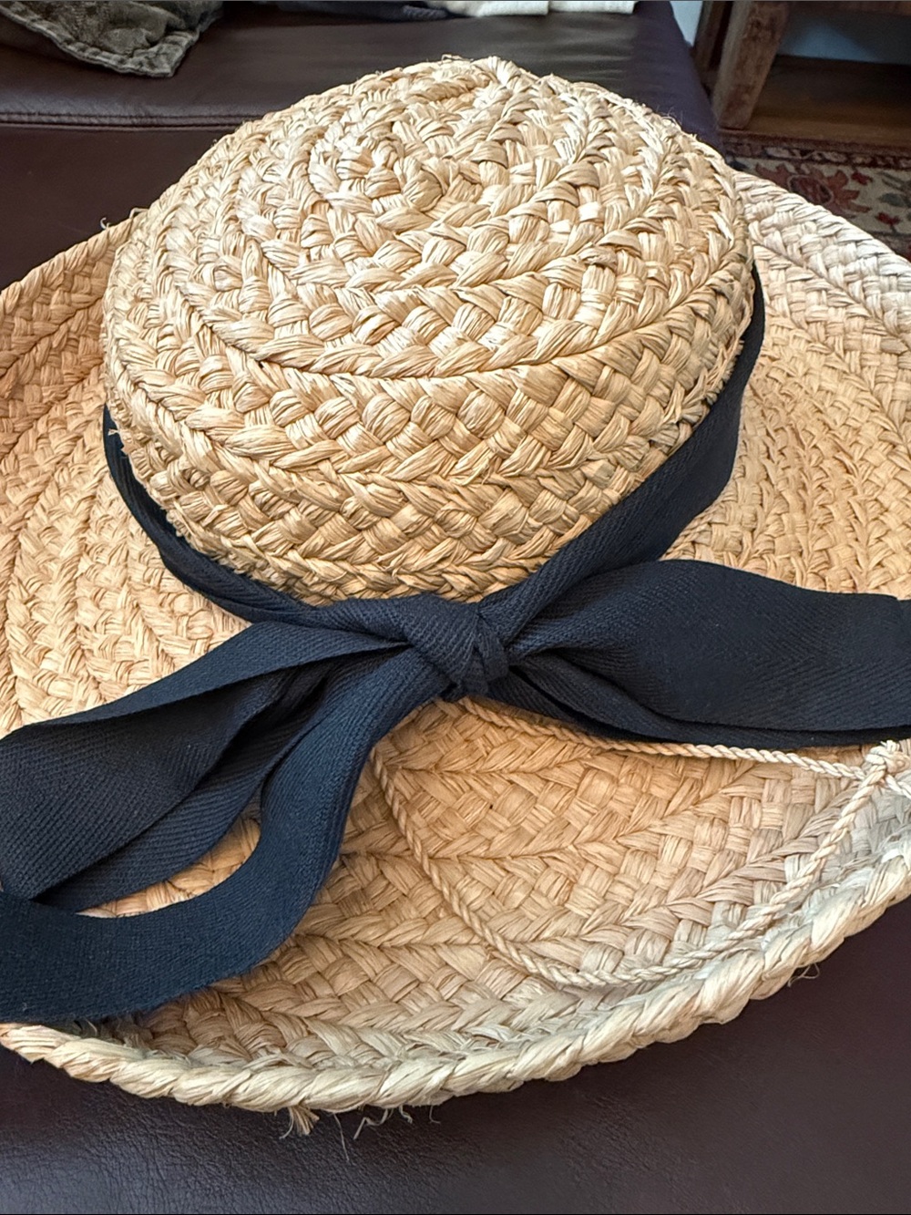 Helen Kaminski Natural Straw Sun Hat with Black Band - Picture 3 of 8